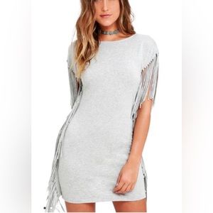 Lulus gray fringe open back dress